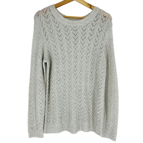 Talbots Gray Silver Metallic Sequin Embellished Long Sleeve Crew Neck Sweater M - Picture 1 of 8